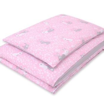 Double-sided bedding set 2-pcs- pink rabbits/grey