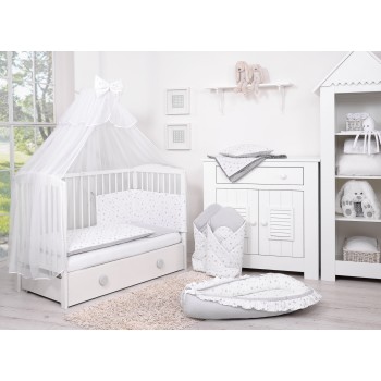 Double-sided bedding set 5-pcs with mosquito-net - mini gray stars/gray