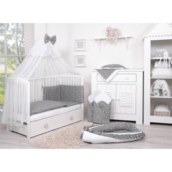 Double-sided bedding set 5-pcs with mosquito-net - mini stars white/white