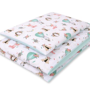 Double-sided bedding set 2-pcs- foxes beige/mint