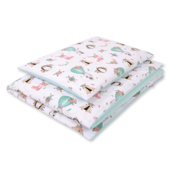 Double-sided bedding set 2-pcs- foxes beige/mint