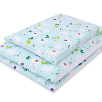 Double-sided bedding set 2-pcs- lama mint/white