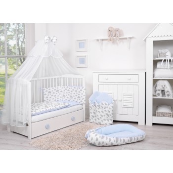 Double-sided bedding set 5-pcs with mosquito-net - clouds gray/blau