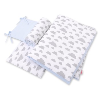 Double-sided bedding set 3-pcs  - clouds gray/blue