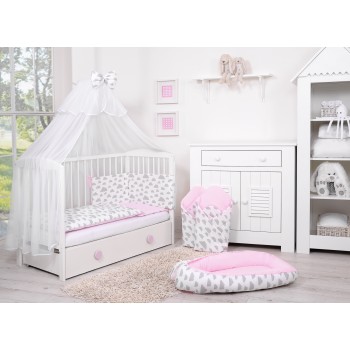 Double-sided bedding set 5-pcs with mosquito-net - clouds gray/pink