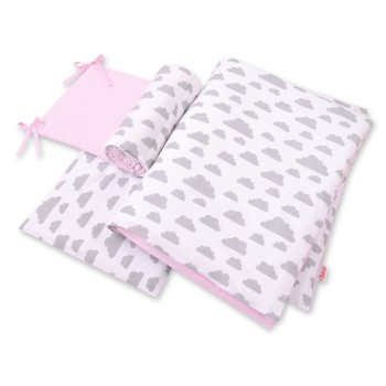 Double-sided bedding set 3-pcs  - clouds gray/pink