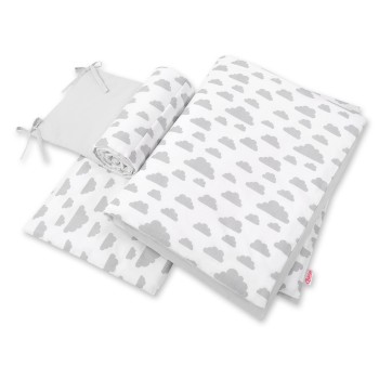 Double-sided bedding set 3-pcs  - clouds gray/gray