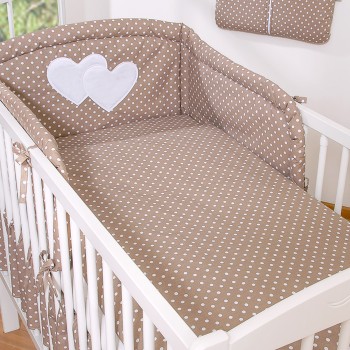 Universal bumper- Hanging Hearts white dots on brown