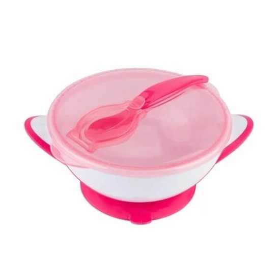 Bowl With Suction Cup And Spoon - Pink 1063/03 Bowl With Suction Cup And Spoon - Pink 1063/03