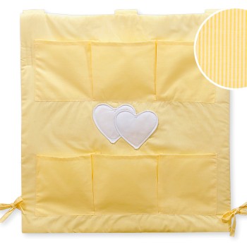Cot tidy- Hanging Hearts yellow strips