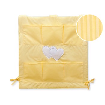 Cot tidy- Hanging Hearts yellow strips