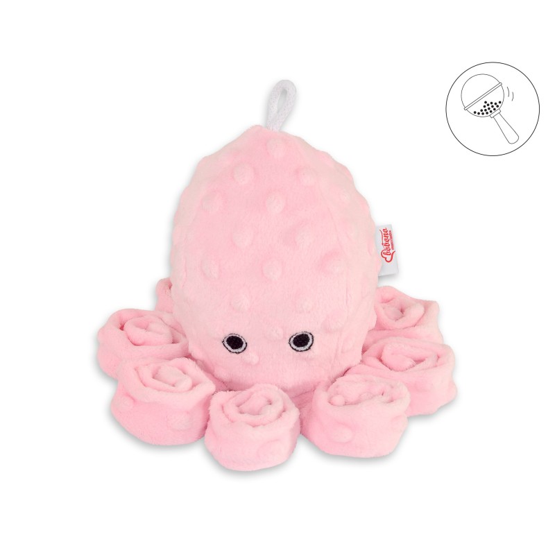 Χταποδάκι Αγκαλιάς με Κουδουνίστρα - Pink - polka dot minky