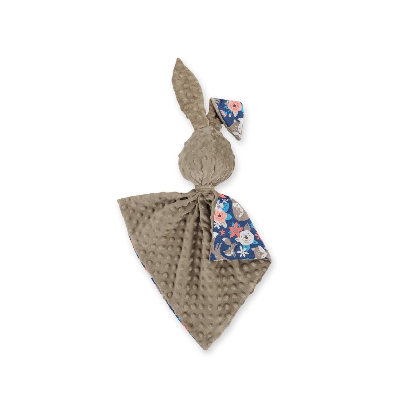 Cuddly rabbit double-sided - fox family on blue/brown