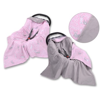 Double-sided car seat blanket for babies - pink rabbits
