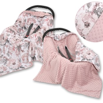 Double-sided car seat blanket for babies - sepia roses/pastel pink