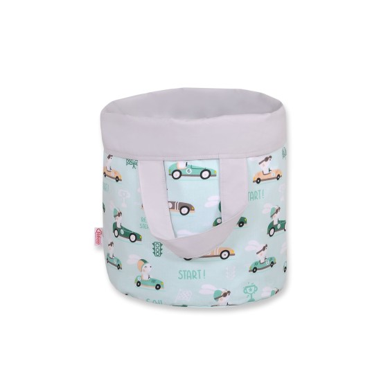 Double-sided toy basket S- mint rabbits/gray