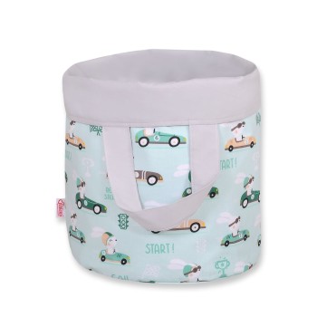 Double-sided toy basket L- mint rabbits/gray