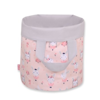 Double-sided toy basket S - ballerinas pink/gray