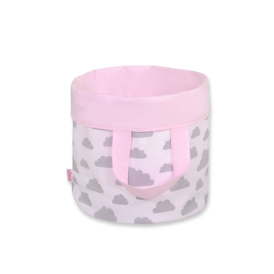 Double-sided toy basket S -  clouds gray/pink
