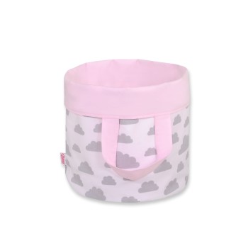 Double-sided toy basket L -  clouds gray/pink