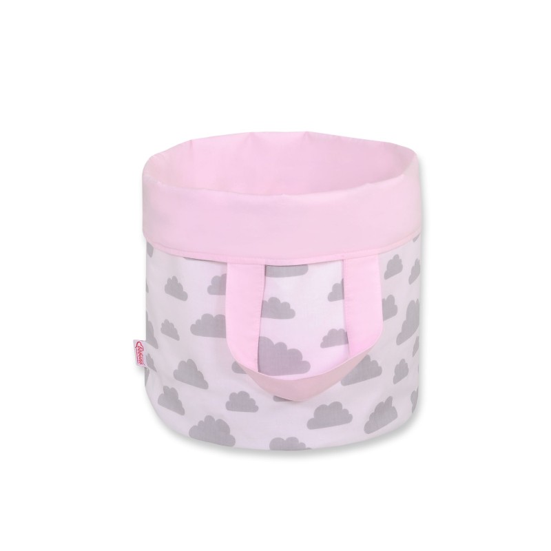 Double-sided toy basket L -  clouds gray/pink