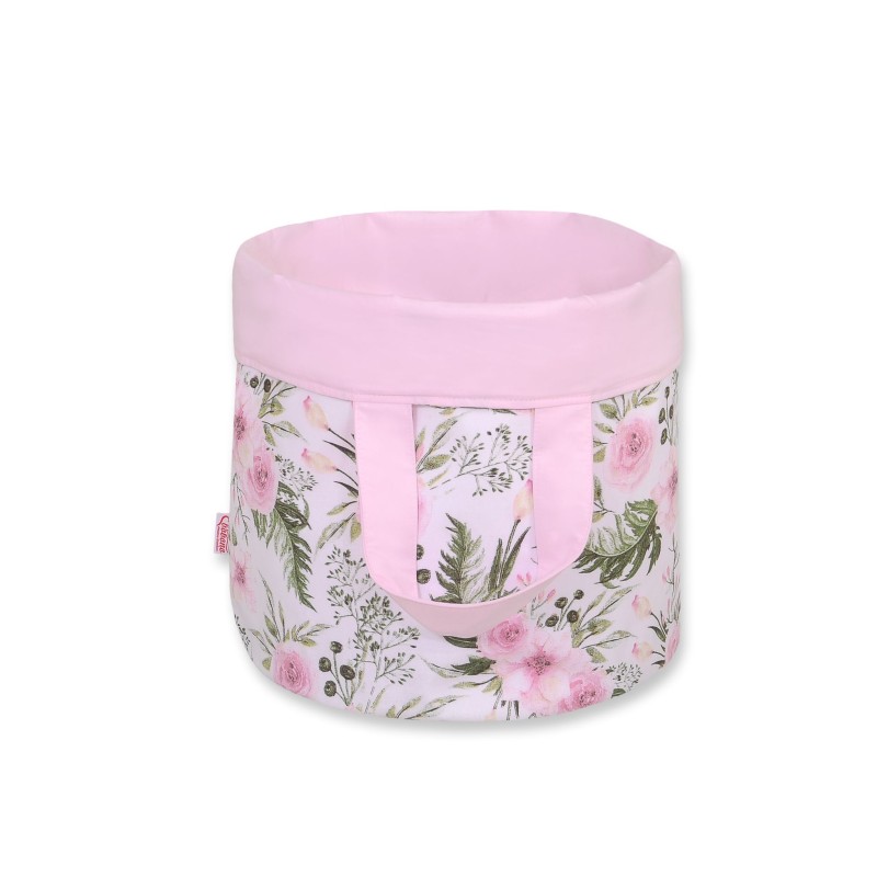 Double-sided toy basket S -  peony flower pink/pink