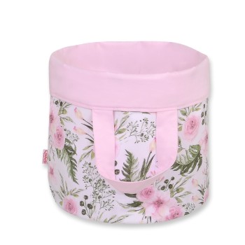 Double-sided toy basket M -  peony flower pink/pink