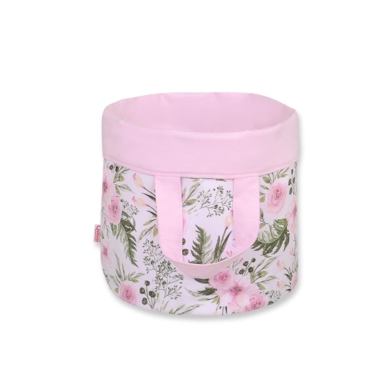 Double-sided toy basket L - peony flower pink/pink Double-sided toy basket L - peony flower pink/pink