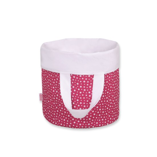 Double-sided toy basket M- wine red stars/white