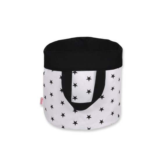Double-sided toy basket L - Black stars/black