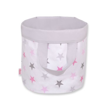 Double-sided toy basket L- Grey-pink stars/grey
