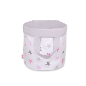 Double-sided toy basket L- Grey-pink stars/grey