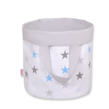 Double-sided toy basket S - stars blue-gray/gray