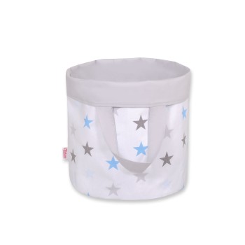 Double-sided toy basket S - stars blue-gray/gray