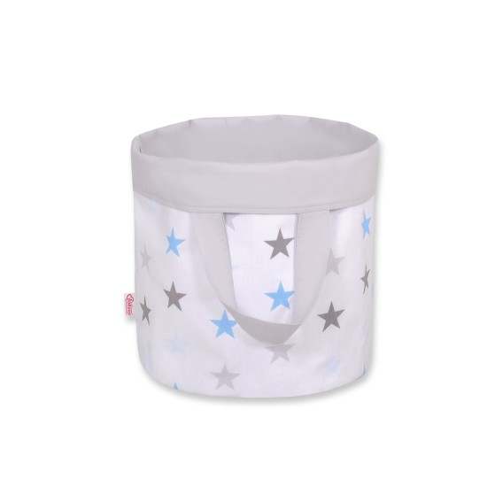 Double-sided toy basket L - stars blue-gray/gray