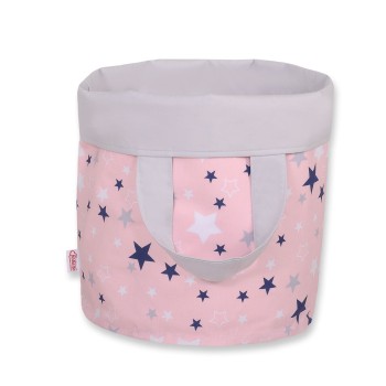 Double-sided toy basket L - navy blue stars/grey