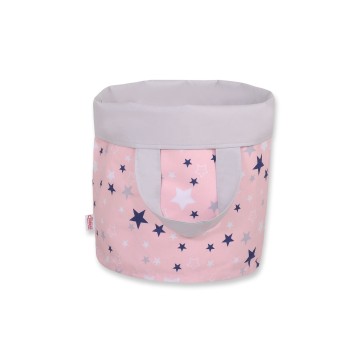 Double-sided toy basket L - navy blue stars/grey