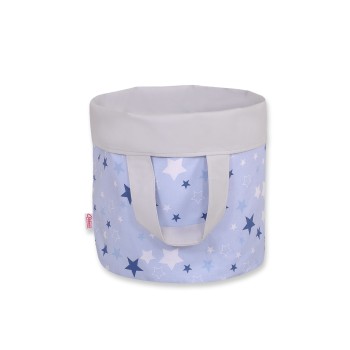 Double-sided toy basket S - navy blue stars/grey