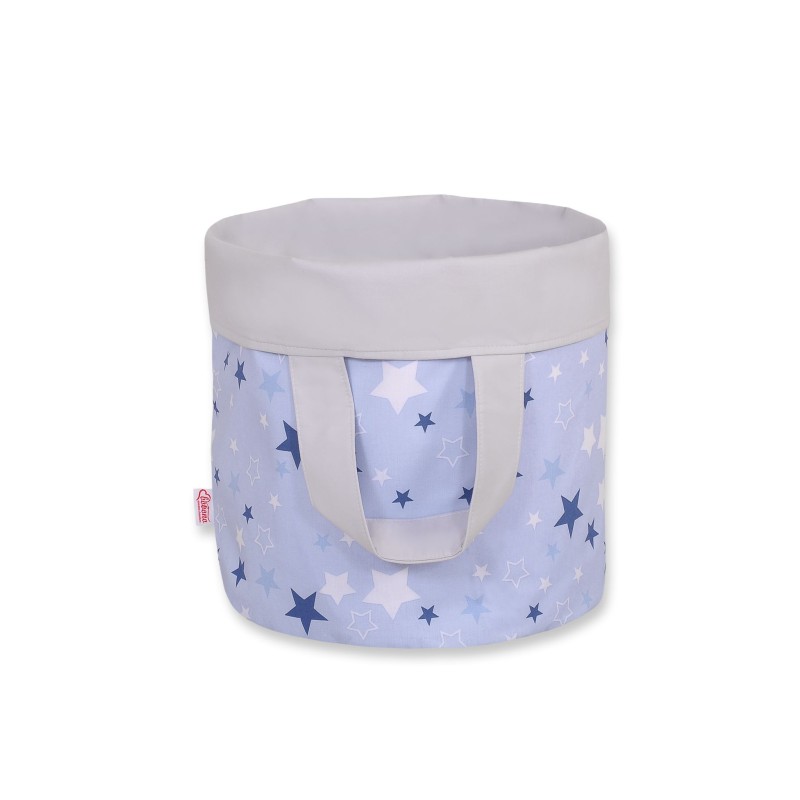 Double-sided toy basket M - blue-navy blue stars/grey
