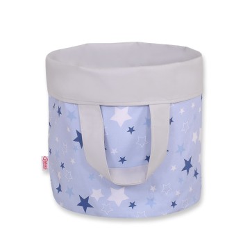 Double-sided toy basket L - blue-navy blue stars/grey
