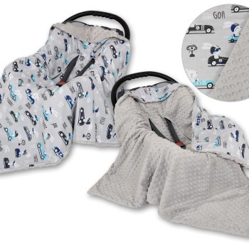Double-sided car seat blanket for babies - grey rabbits/grey