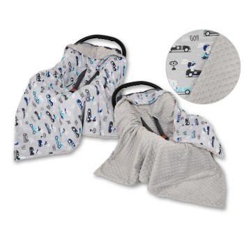 Double-sided car seat blanket for babies - grey rabbits/grey