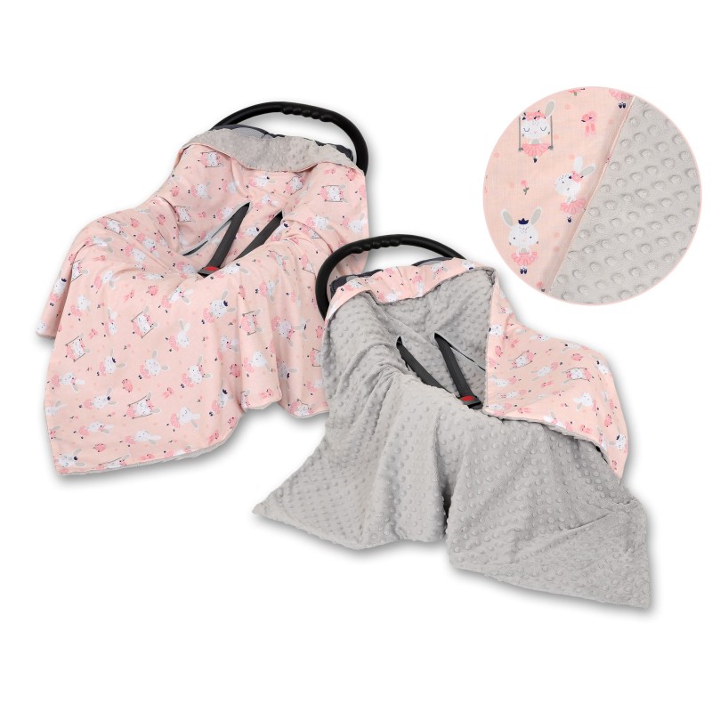Double-sided car seat blanket for babies - ballerinas pink/gray
