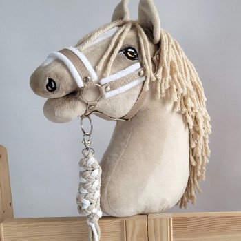 Set for Hobby Horse: the halter A3 with white furry + Tether made of cord - white-beige