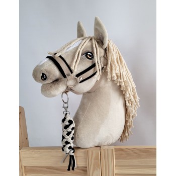 Σετ Αξεσουάρ για Hobby Horse: Καπίστρι A3 με Μαύρο Γουνάκι + Ιμάντας από Κορδόνι με Κλιπ - black-beige