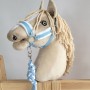 Set for Hobby Horse: the halter A3 with white furry + Tether made of cord - white-light blue