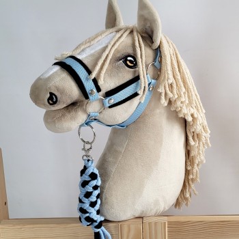 Σετ Αξεσουάρ για Hobby Horse: Καπίστρι A3 με Μαύρο Γουνάκι + Ιμάντας από Κορδόνι με Κλιπ - black-light blue