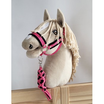 Σετ Αξεσουάρ για Hobby Horse: Καπίστρι A3 με Μαύρο Γουνάκι + Ιμάντας από Κορδόνι με Κλιπ - black-dark pink