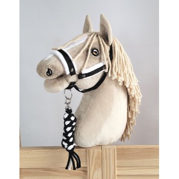Set for Hobby Horse: the halter A3 with white furry + Tether made of cord - white-black