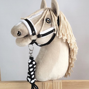 Set for Hobby Horse: the halter A3 with white furry + Tether made of cord - white-black